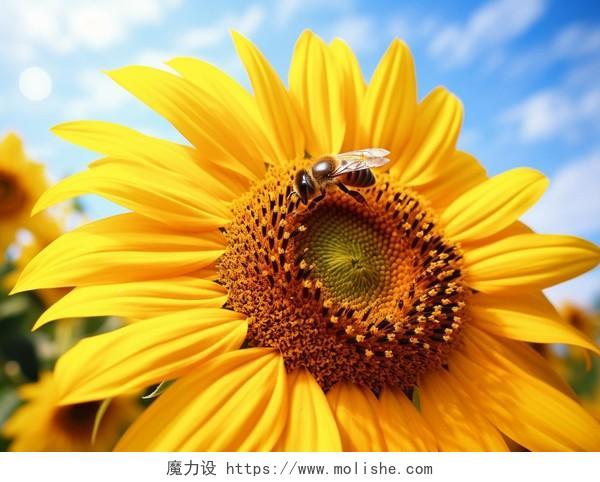 向日葵蜜蜂花朵清新美好希望鲜花花束向日葵